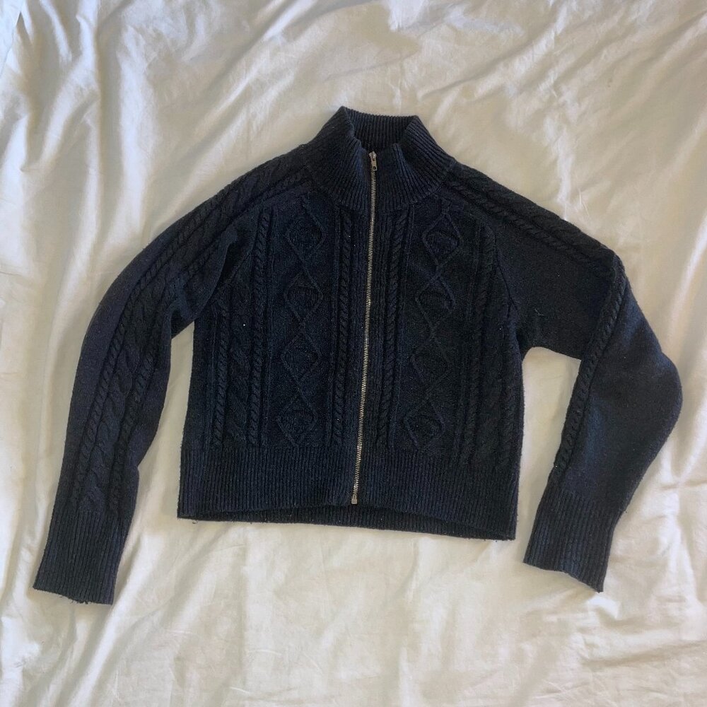 Motel Rocks grey knitted zip sweater